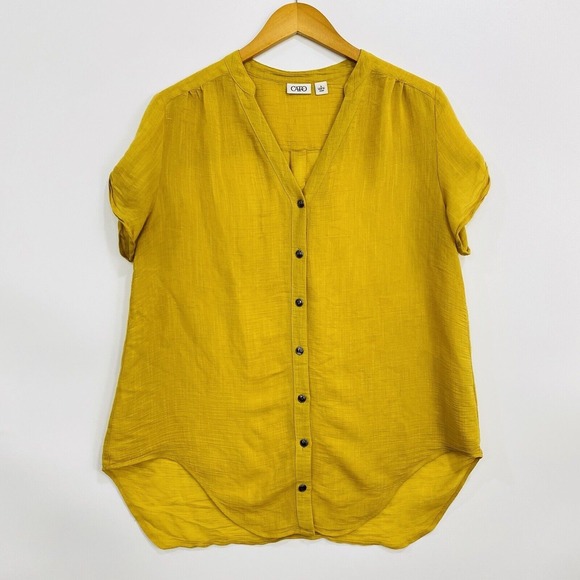 Cato Tops - Cato Womens Blouse Top Small Yellow Cap Sleeve V-Neck Button-up